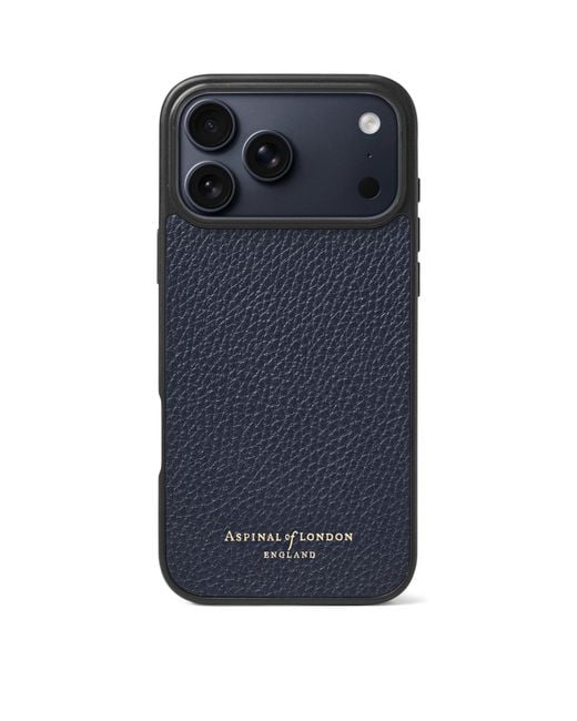 Aspinal Blue Grained Leather Iphone 17 Pro Case