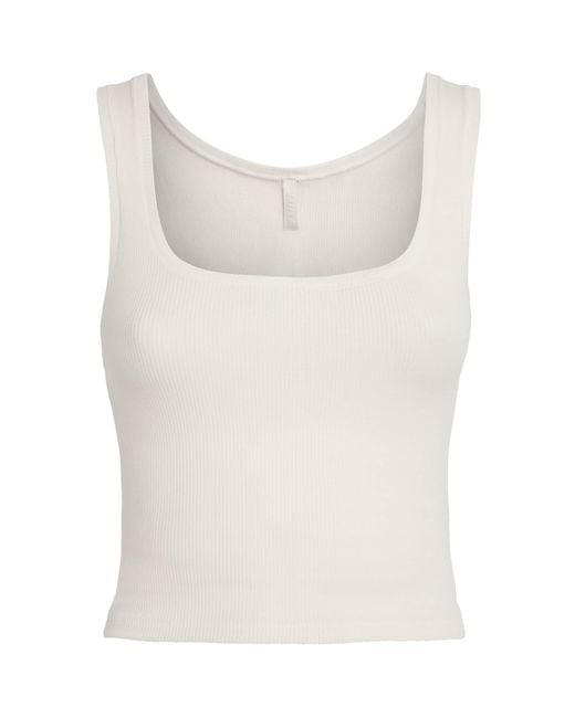 Skims White Cotton Ribbed Cropped Tank Top