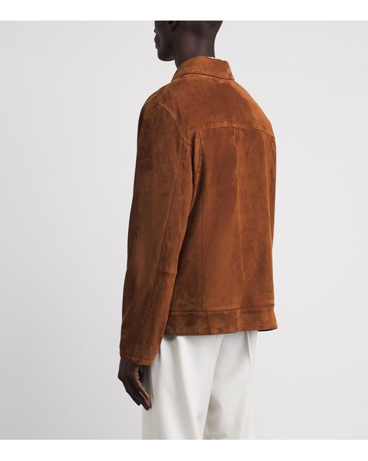 Brioni Brown Lambskin Suede Bomber Jacket for men