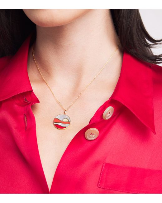 L'Atelier Nawbar Metallic Diamond, Malachite, Coral And Pearl Aurora Necklace