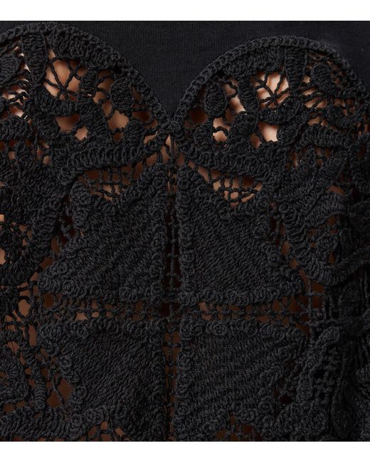 AllSaints Black Crochet-Detail Amelie T-Shirt