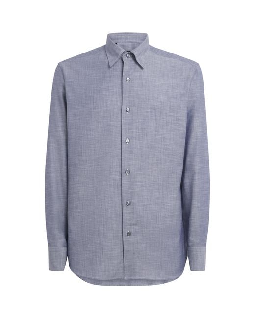 Brioni Blue Cotton Point Collar Shirt for men