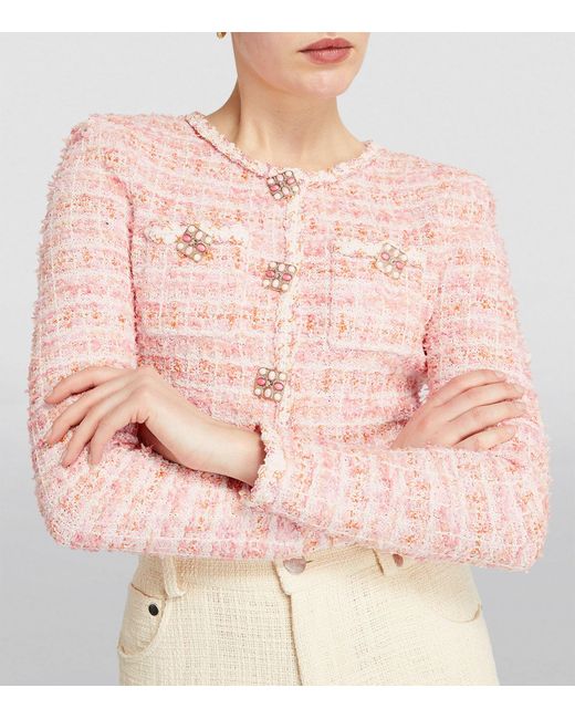 Self-Portrait Pink Tweed Knitted Cardigan