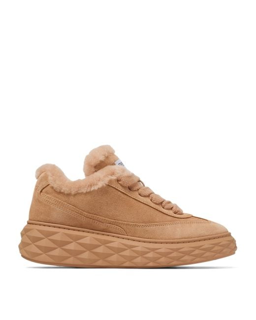 Jimmy Choo Brown Diamond Maxi Retro Suede-Shearling Sneakers