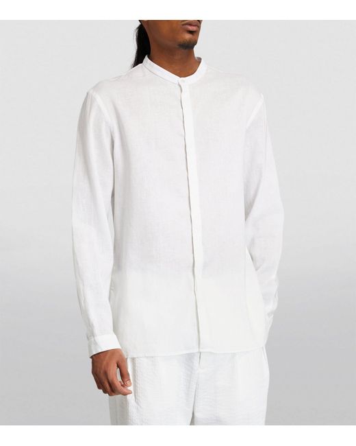 Giorgio Armani White Linen Collarless Shirt for men