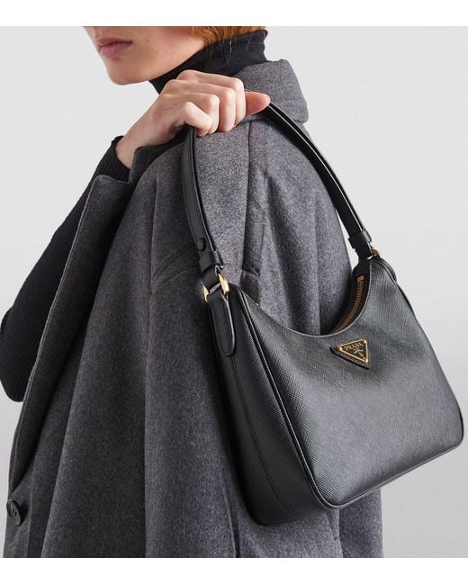 Prada Saffiano Leather Re-edition Shoulder Bag in Black