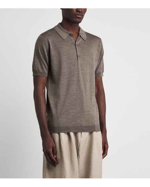 John Smedley Gray Extra Fine Merino Wool Macloud Polo Shirt for men