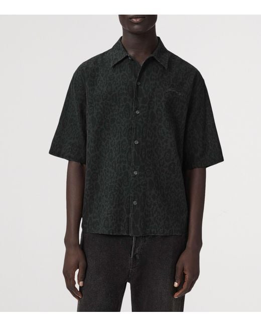 AllSaints Black Organic Cotton-Linen Leopardo Shirt for men