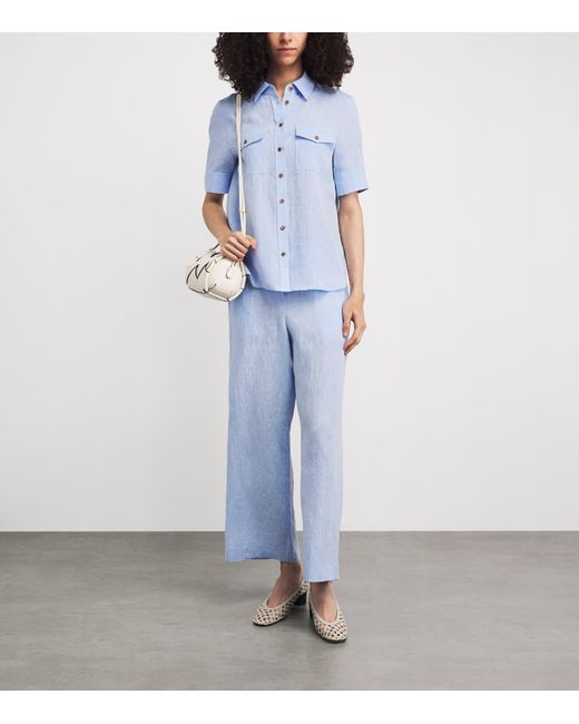 Lafayette 148 New York Blue Linen Twin-Pocket Shirt