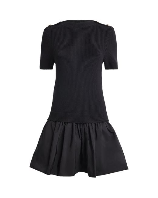 Maje Black Cotton-Blend Rib Knit And Taffeta Mini Dress