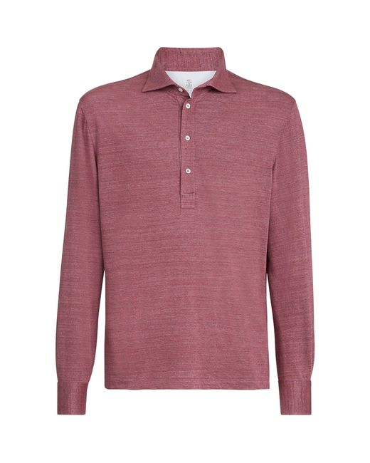 Brunello Cucinelli Pink Linen-Cotton Jersey Polo Shirt for men