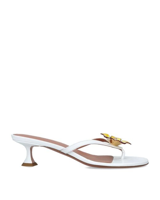 AMINA MUADDI White Leather Vittoria Flower Heeled Sandals 45