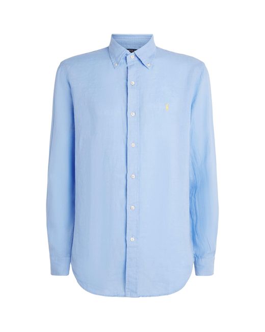 Polo Ralph Lauren Blue Linen Custom-Fit Shirt for men