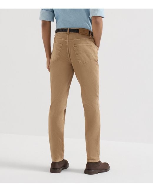 Brunello Cucinelli Natural Denim Garment-Dyed Trousers for men