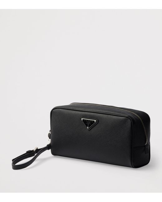 Prada Black Saffiano Leather Triangle Pouch for men