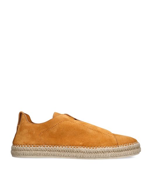Zegna Brown Suede Triple Stitch Espadrilles for men
