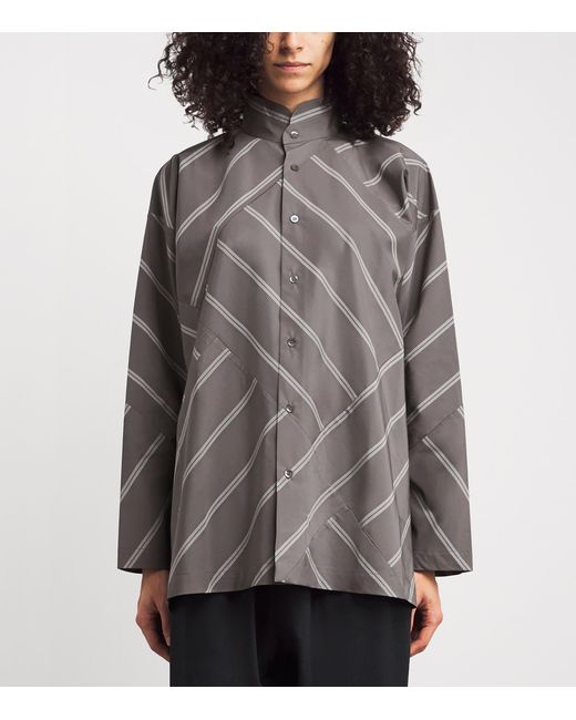 Eskandar Gray Slim Double Stand-Collar Shirt