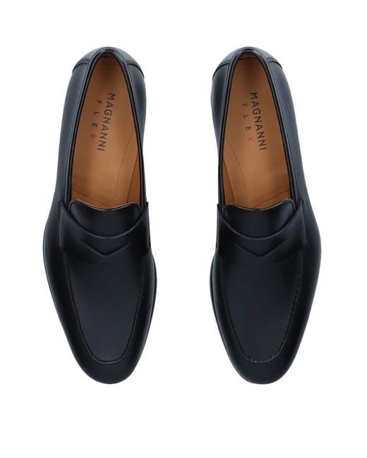 Magnanni Shoes Black Leather Delos Dress Loafers for men