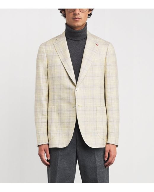 Isaia White Wool-Silk-Linen Capri Blazer for men
