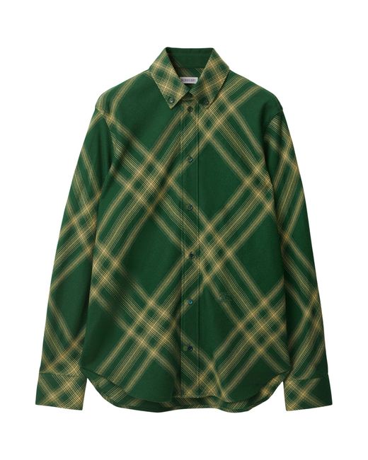 Burberry Green Wool Check Shirt