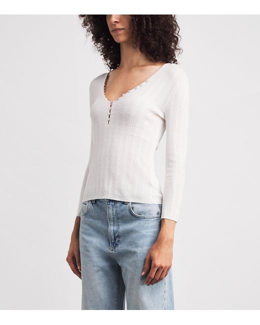 PAIGE White Pointelle Ginnette Top