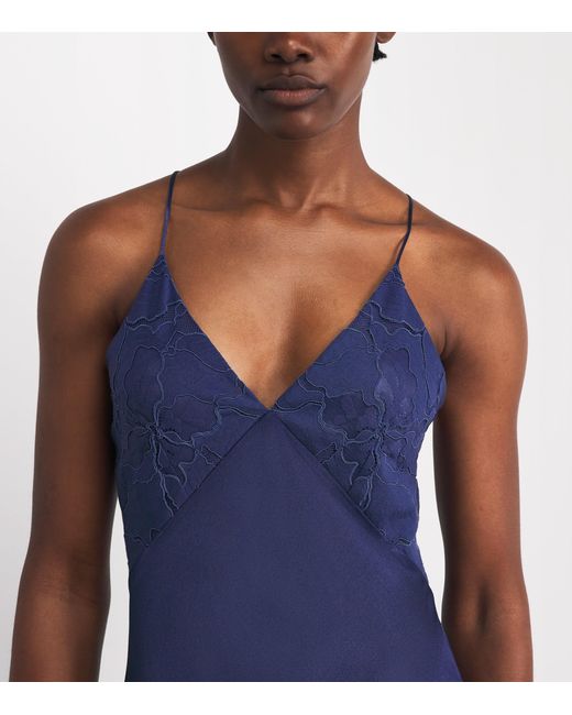 Bocan Blue Satin Lace-Trim Sonya Slip Dress