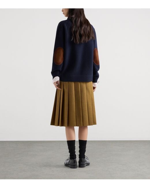 Prada Blue Wool Elbow-Patch Sweater