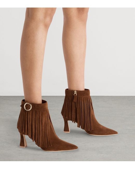 Malone Souliers Brown Suede Fringed Donni Heeled Ankle Boots 70
