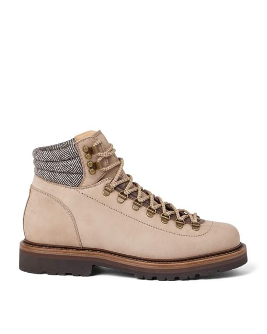 Brunello Cucinelli Brown Nubuck-Leather Ankle Boots for men