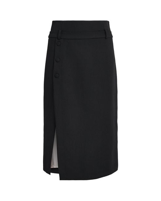 Sandro Black Wool Double-Waistband Midi Skirt