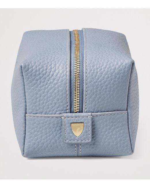 Aspinal Blue Medium Grained Leather Cosmetics Case