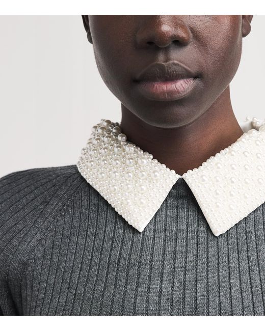 Maje Gray Embellished Collar Knit Mini Dress