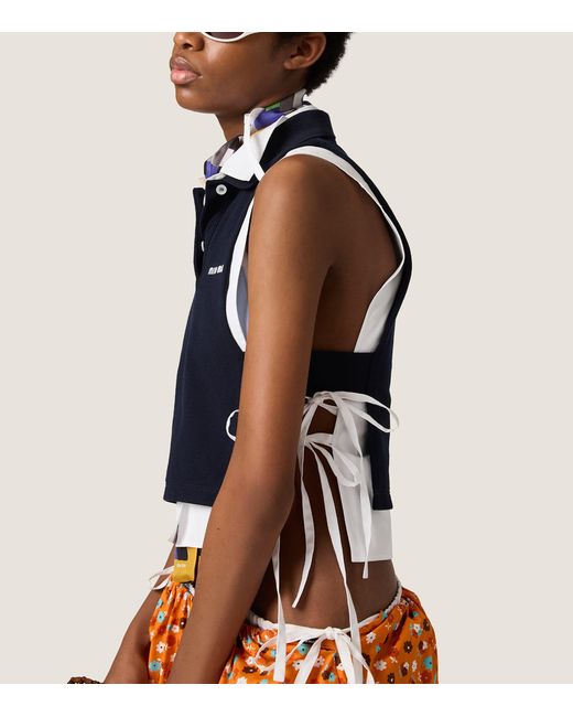 Miu Miu Blue Cotton Piqué Sleeveless Polo Shirt