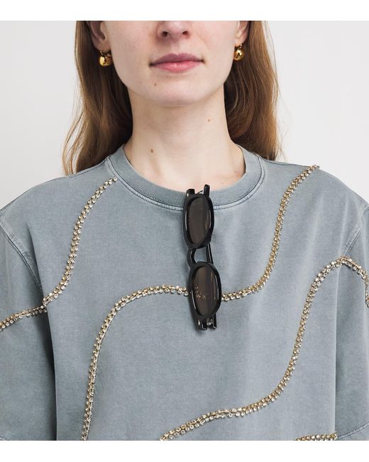 Sandro Blue Cotton Embellished T-Shirt