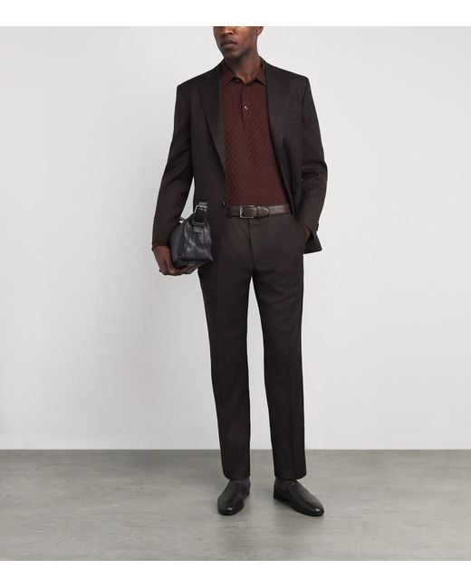 Brioni Brown Cotton-Silk-Cashmere Woven Polo Shirt for men