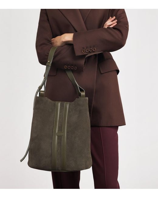 Harrods Green X Tusting Suede H Tote Bag