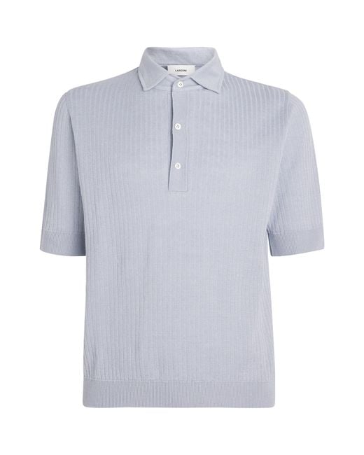 Lardini Blue Linen-Cotton Ribbed Polo Shirt for men