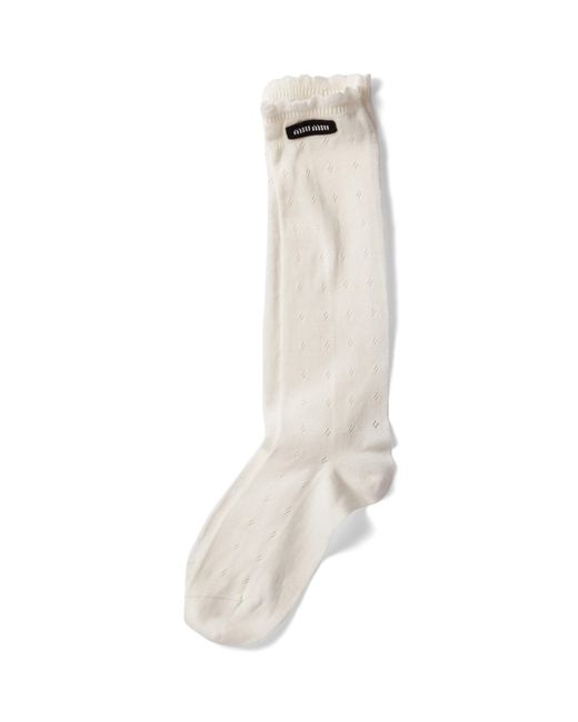 Miu Miu White Cotton-Blend Pointelle-Knit Socks