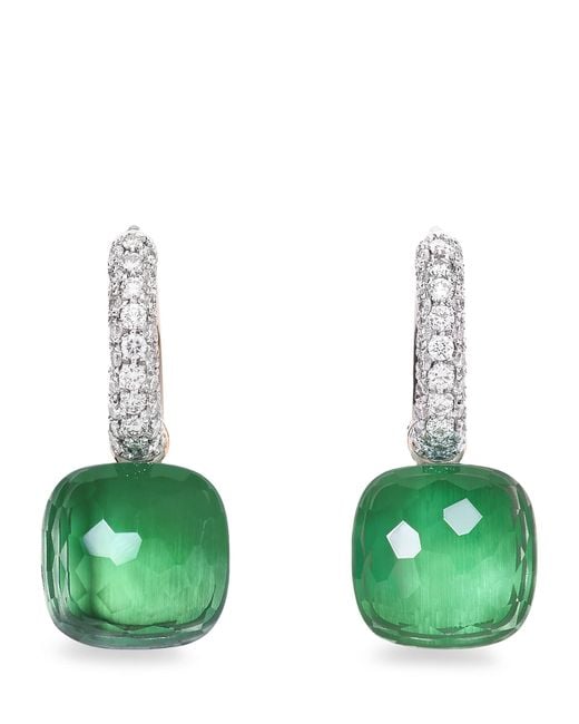 Pomellato Green Mixed, Diamond, Prasiolite And Agate Nudo Earrings