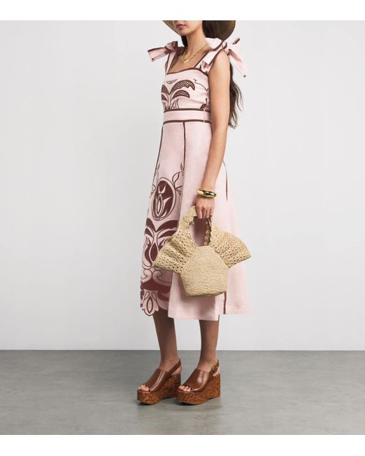 Lug Von Siga Pink Linen Printed Ornella Midi Dress