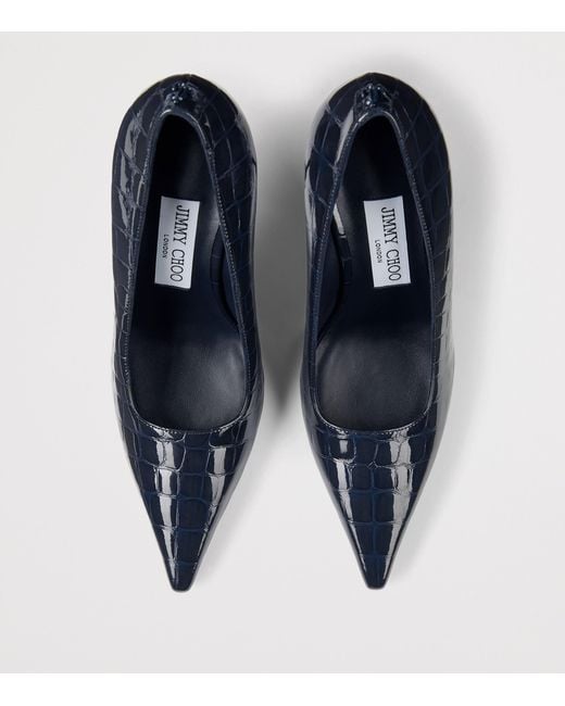 Jimmy Choo Blue Ixia 95 Croc-Embossed Leather Pumps