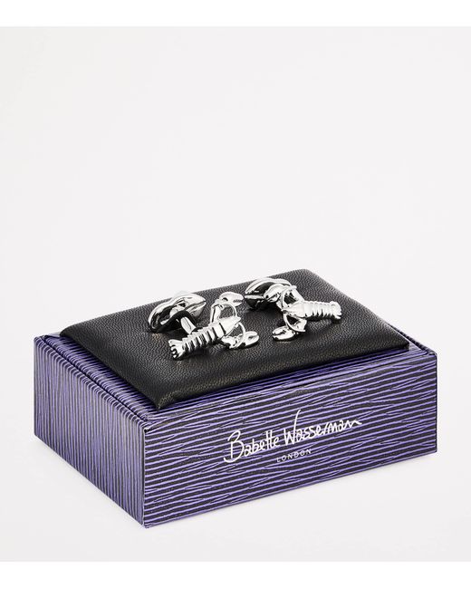 Babette Wasserman White Rhodium-Plated Lobster Cufflinks for men