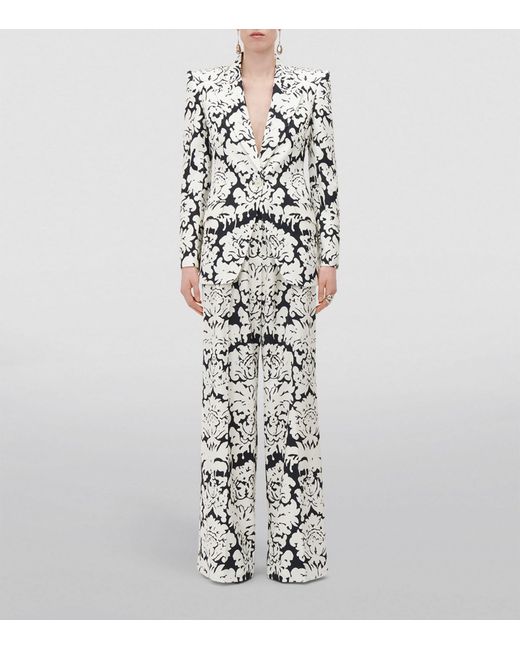 Alexander McQueen White Damask Tailored Trousers