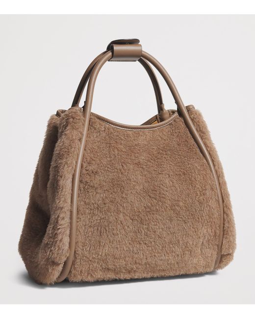 Max Mara Brown Small Camel Fur Marine Top-Handle Bag