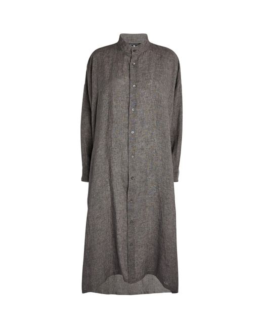 Eskandar Gray A-line Collarless Shirt Dress