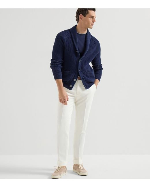 Brunello Cucinelli White Cotton-Virgin Wool Trousers for men