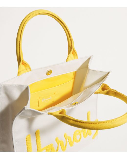 Harrods Yellow Small Cotton Logo Tote Bag