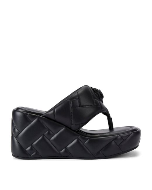 Kurt Geiger Black Leather Kensington Puff-Wedge Sandals