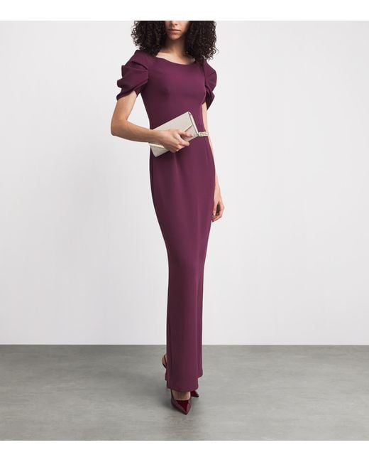 Safiyaa Purple Ruched-Sleeve Belted Gown