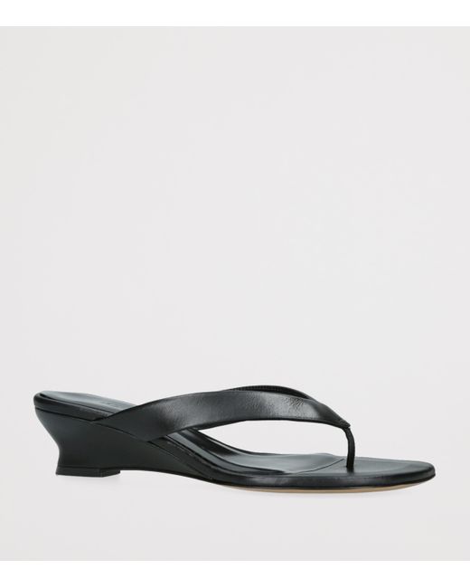 Le Monde Beryl Black Leather Micro Wedge Sandals 40